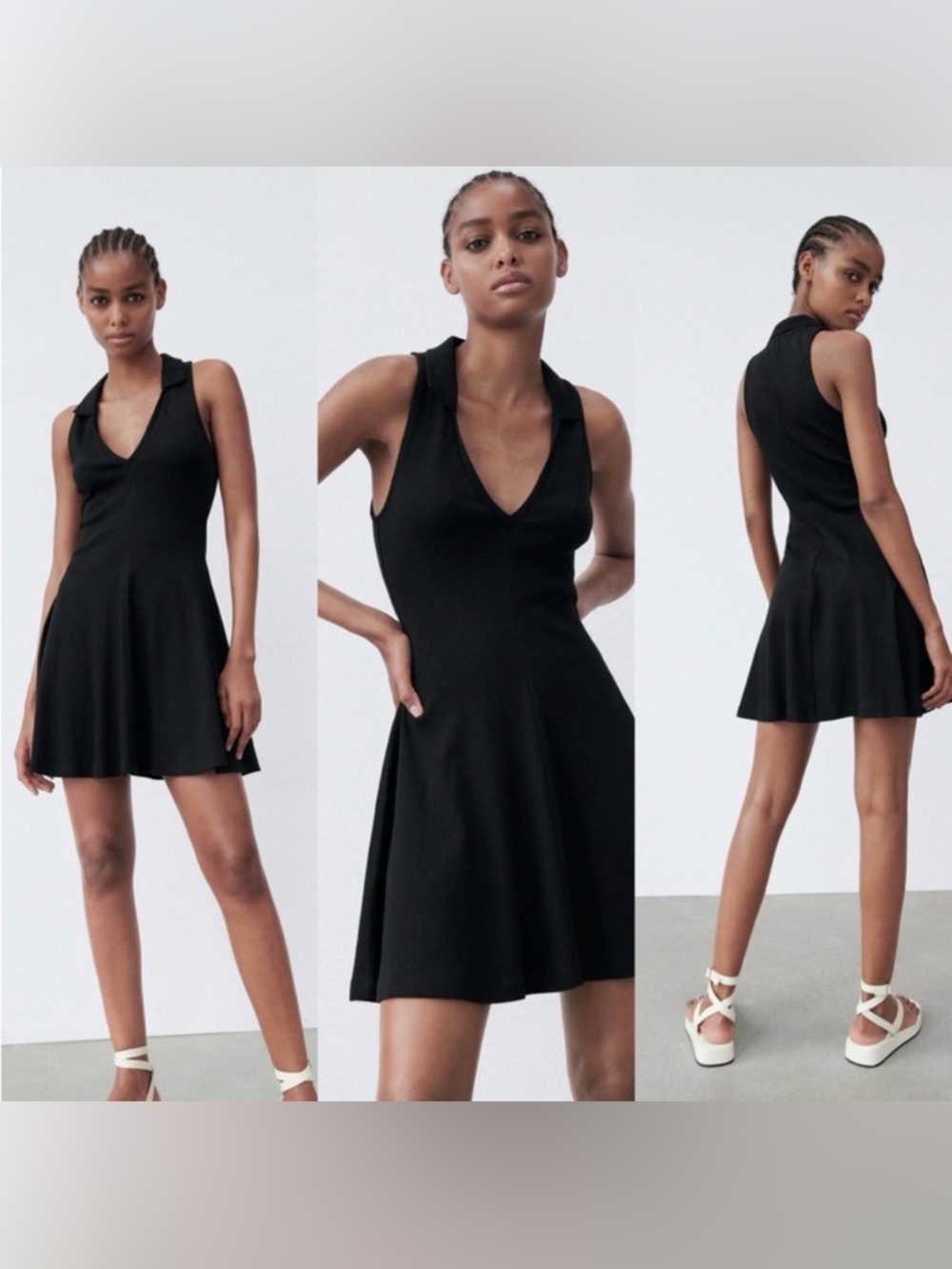 Zara black skater mini ribbed dress M